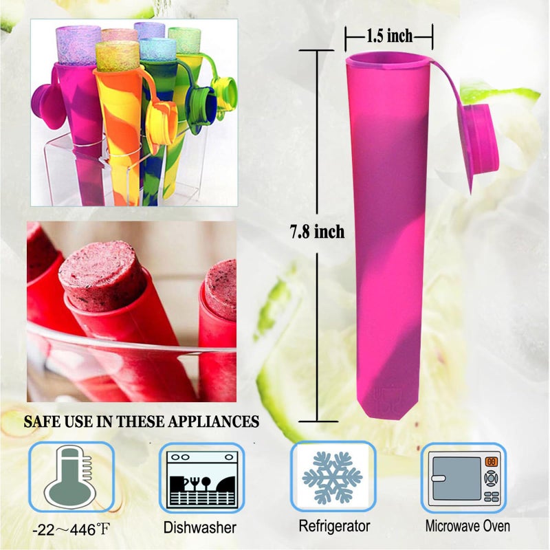 Wpunwen Silicone Ice Pop Molds Wpunwen Ice Popsicle Molds with Lids 6 Pcs Silicone Popsicle Molds for Kids with Clean Brush Durable Reusable Popsicle Tubes Multi color - Image 3